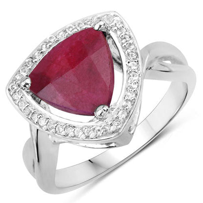 Sterling Silver Dyed Ruby and White Topaz Halo Ring