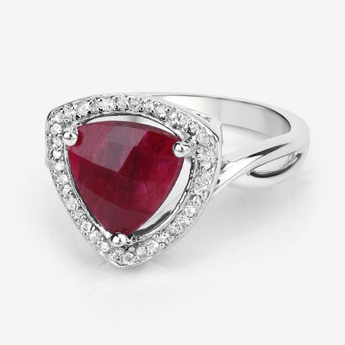 Sterling Silver Dyed Ruby and White Topaz Halo Ring