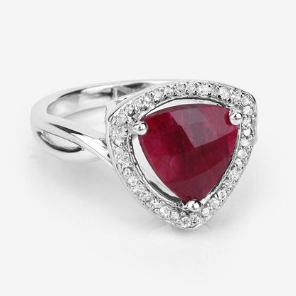 Sterling Silver Dyed Ruby and White Topaz Halo Ring