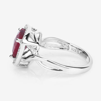 Sterling Silver Dyed Ruby and White Topaz Halo Ring