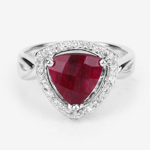 Sterling Silver Dyed Ruby and White Topaz Halo Ring