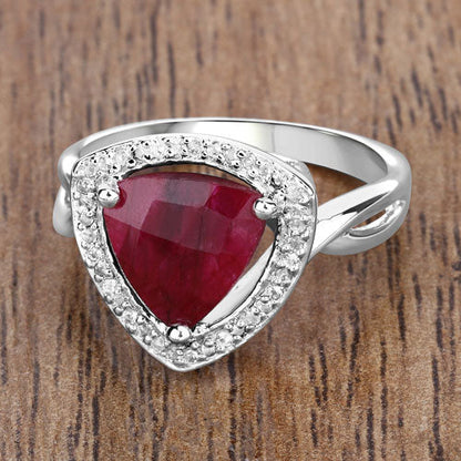 Sterling Silver Dyed Ruby and White Topaz Halo Ring