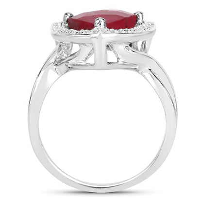 Sterling Silver Dyed Ruby and White Topaz Halo Ring