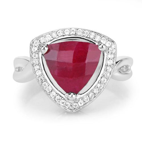 Sterling Silver Dyed Ruby and White Topaz Halo Ring