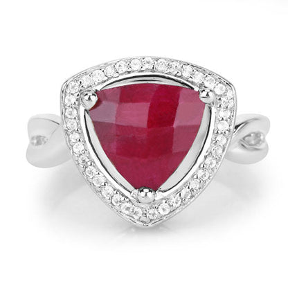 Sterling Silver Dyed Ruby and White Topaz Halo Ring