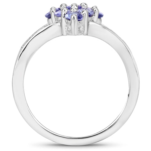 Sterling Silver Tanzanite and White Topaz Cluster Ring
