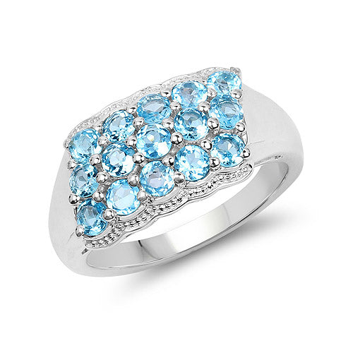 Sterling Silver Swiss Blue Topaz Cluster Ring