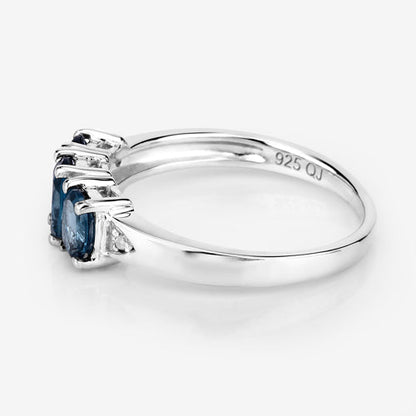1.35 Carat Genuine London Blue Topaz and White Diamond .925 Sterling Silver Ring