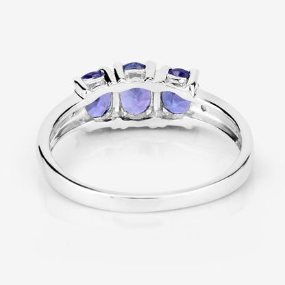 1.11 Carat Genuine Tanzanite and White Diamond .925 Sterling Silver Ring