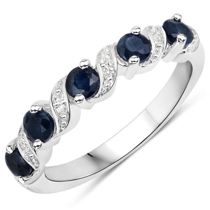 Sterling Silver Blue Sapphire and White Topaz Ring