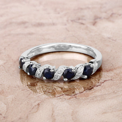 Sterling Silver Blue Sapphire and White Topaz Ring