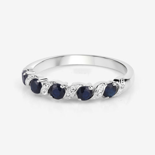 Sterling Silver Blue Sapphire and White Topaz Ring