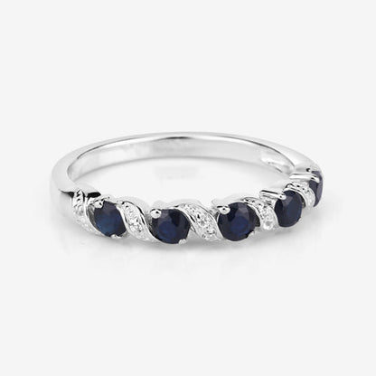 Sterling Silver Blue Sapphire and White Topaz Ring