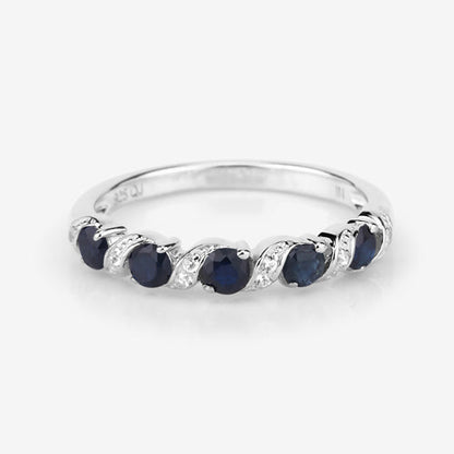 Sterling Silver Blue Sapphire and White Topaz Ring
