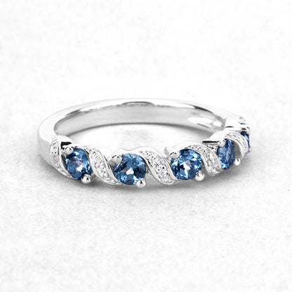 0.74 Carat Genuine London Blue Topaz and White Topaz .925 Sterling Silver Ring