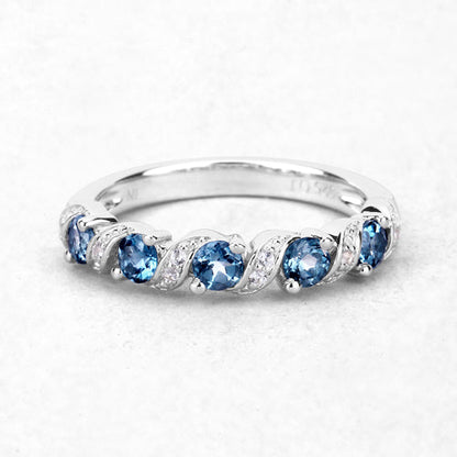 0.74 Carat Genuine London Blue Topaz and White Topaz .925 Sterling Silver Ring