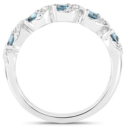 0.74 Carat Genuine London Blue Topaz and White Topaz .925 Sterling Silver Ring