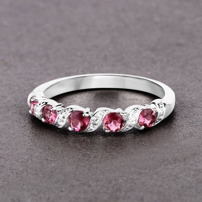0.64 Carat Genuine Pink Tourmaline and White Topaz .925 Sterling Silver Ring