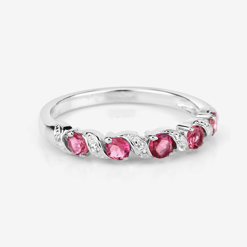 0.64 Carat Genuine Pink Tourmaline and White Topaz .925 Sterling Silver Ring