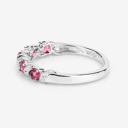0.64 Carat Genuine Pink Tourmaline and White Topaz .925 Sterling Silver Ring
