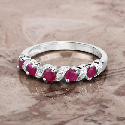 Sterling Silver Ruby and White Topaz Ring