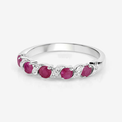 Sterling Silver Ruby and White Topaz Ring