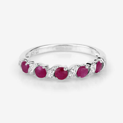 Sterling Silver Ruby and White Topaz Ring