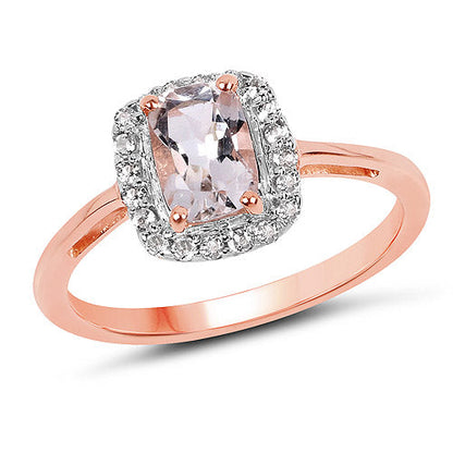 14K Rose Gold Plated Sterling Silver Morganite and White Topaz Ring