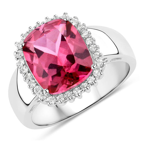 Sterling Silver Pink Topaz and White Topaz Halo Ring