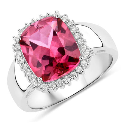 Sterling Silver Pink Topaz and White Topaz Halo Ring