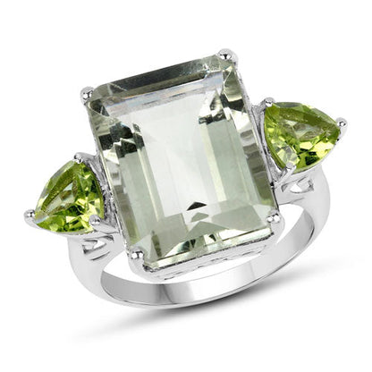 .925 Sterling Silver Green Amethyst and Peridot Ring