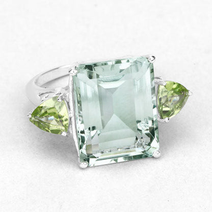 .925 Sterling Silver Green Amethyst and Peridot Ring