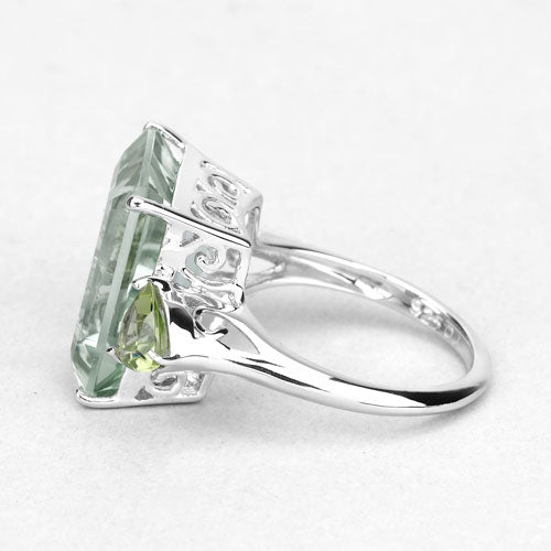 .925 Sterling Silver Green Amethyst and Peridot Ring