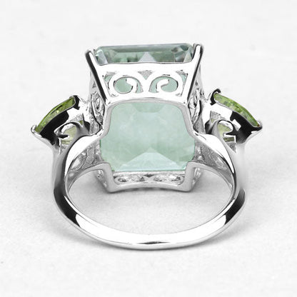 .925 Sterling Silver Green Amethyst and Peridot Ring
