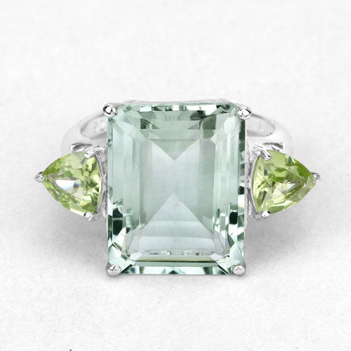 .925 Sterling Silver Green Amethyst and Peridot Ring