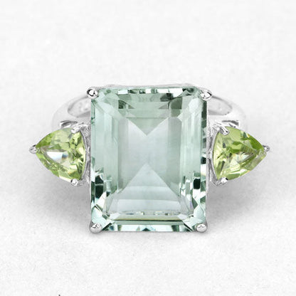 .925 Sterling Silver Green Amethyst and Peridot Ring
