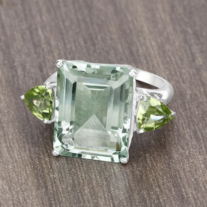 .925 Sterling Silver Green Amethyst and Peridot Ring