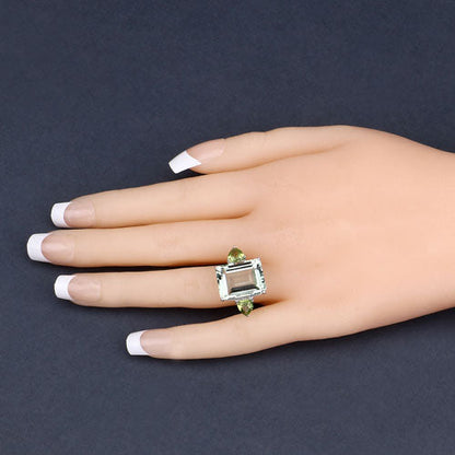 .925 Sterling Silver Green Amethyst and Peridot Ring
