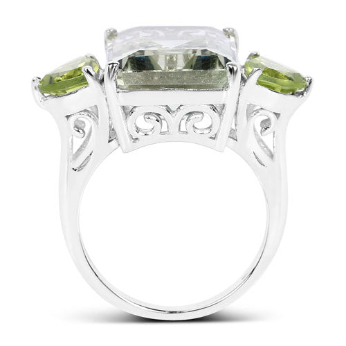 .925 Sterling Silver Green Amethyst and Peridot Ring