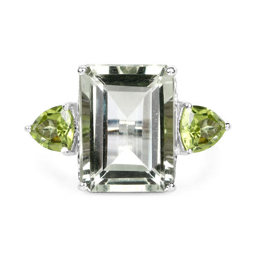.925 Sterling Silver Green Amethyst and Peridot Ring