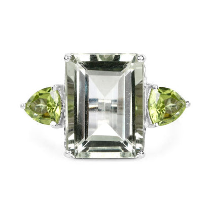 .925 Sterling Silver Green Amethyst and Peridot Ring