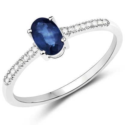14K White Gold Blue Sapphire and Diamond Bridge Ring