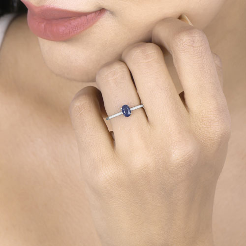 14K White Gold Blue Sapphire and Diamond Bridge Ring