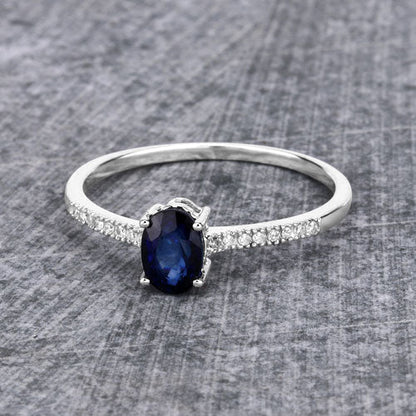 14K White Gold Blue Sapphire and Diamond Bridge Ring
