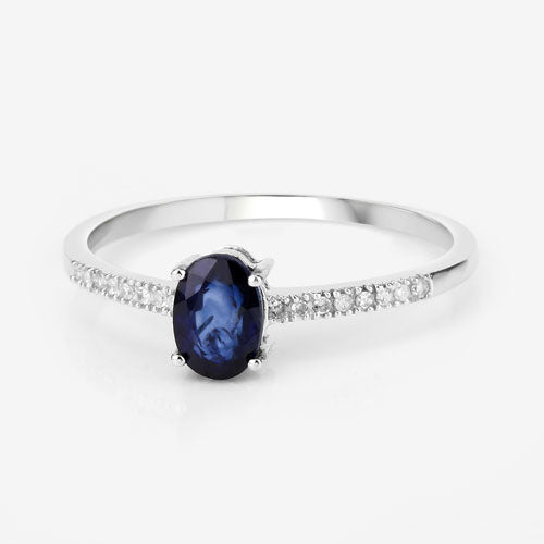 14K White Gold Blue Sapphire and Diamond Bridge Ring