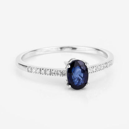 14K White Gold Blue Sapphire and Diamond Bridge Ring
