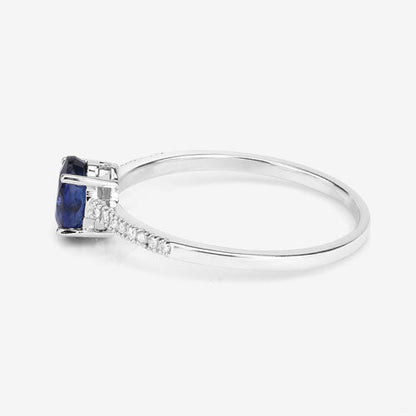 14K White Gold Blue Sapphire and Diamond Bridge Ring