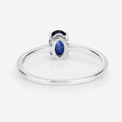 14K White Gold Blue Sapphire and Diamond Bridge Ring