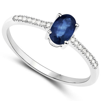 14K White Gold Blue Sapphire and Diamond Bridge Ring
