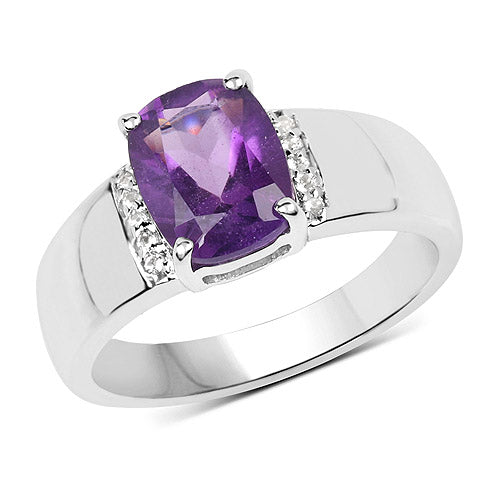 Sterling Silver 1.85 Carat Amethyst and White Topaz Ring